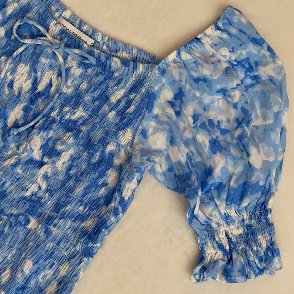 Faithfull The Brand | Magnolia Smocked Mini Dress Blue Roos Tie Dye (M/6) - Picture 6 of 16